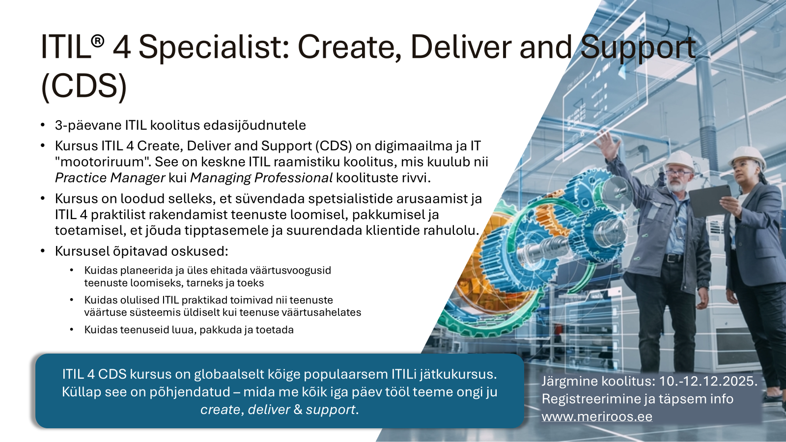 ITIL 4 Specialist: Create, Deliver and Support toimub 10.-12.detsembril
